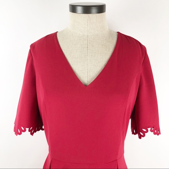 H&M Red Short Sleeve Fit And Flare Midi Dress - Picture 2 of 15